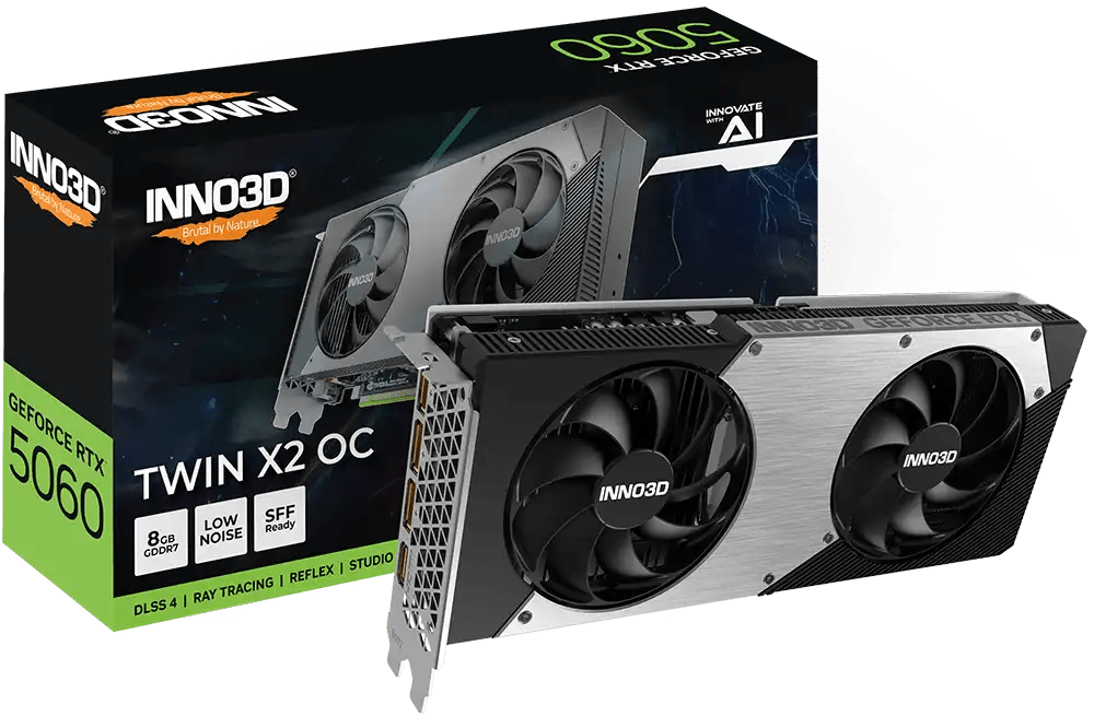 INNO3D GeForce RTX™ 5060 Twin X2 OC 8GB GDDR7 Graphic Card | N50602 - 08D7X - 195070N - Vektra Computers LLC INNO3D GeForce RTX™ 5060 Twin X2 OC 8GB GDDR7 Graphic Card | N50602 - 08D7X - 195070N - Vektra Computers LLC